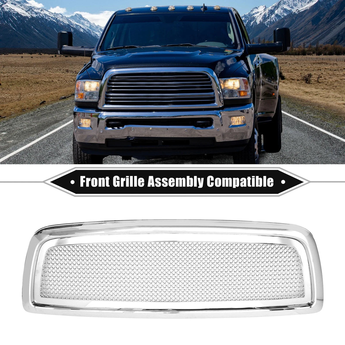 Front Grille Assembly for Dodge Ram 1500 (2009–2010) Chrome Silver Tone