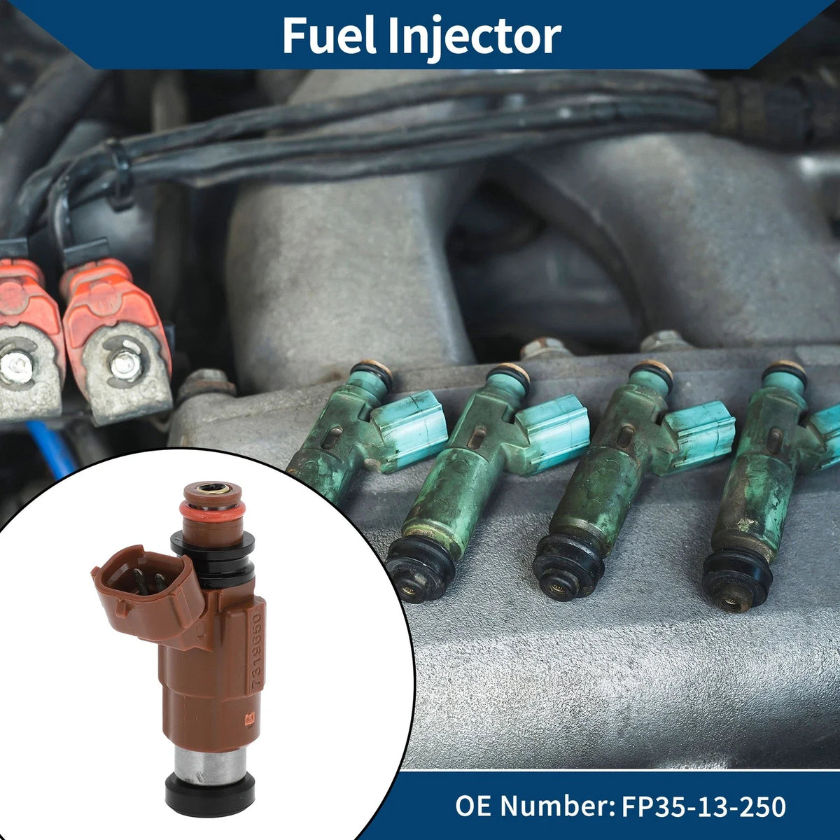 Fuel Injector No.FP35-13-250 for Mazda 626 LX (2000–2002) 1 Pc Brown