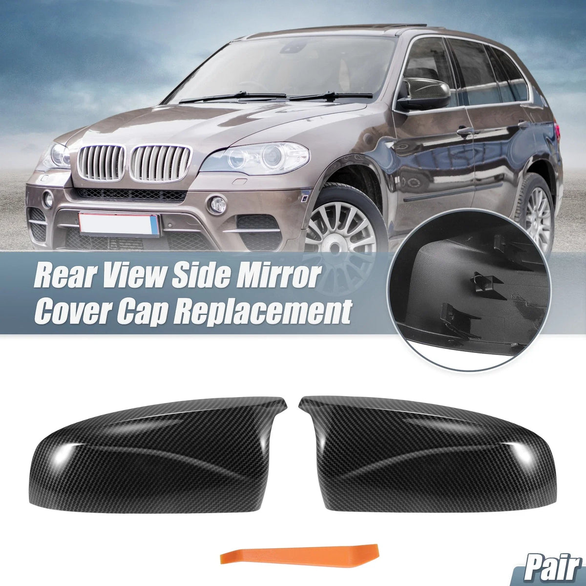 Rearview Mirror Cover Cap for BMW X5 X6 E70 E71 (2008–2013) Carbon Fiber