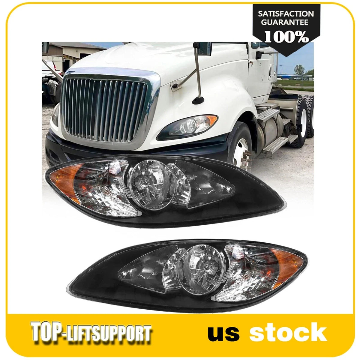 2Pcs Black Halogen Headlights for International Prostar (2008–2016)