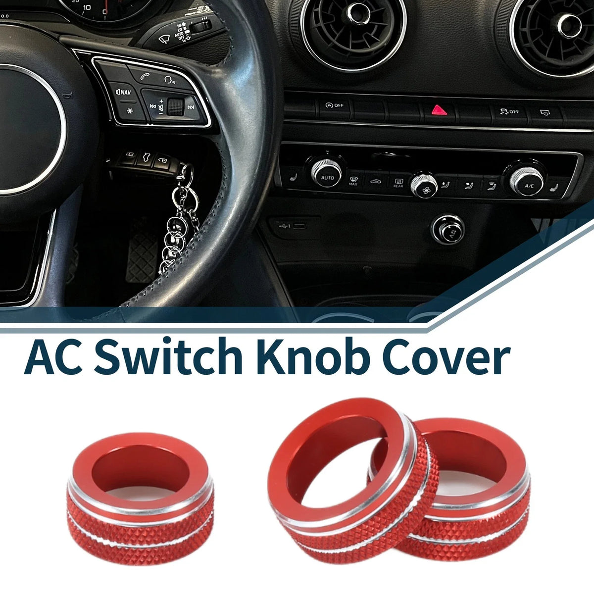 Set of 3 AC Climate Heater Switch Knob Cover Rings for Audi A3 8V (2014–2020) Red