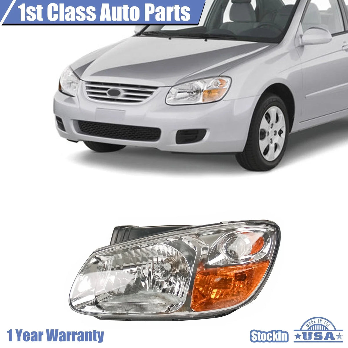 Headlight Assembly for Kia Spectra (2007–2009) Left Clear Lens Halogen
