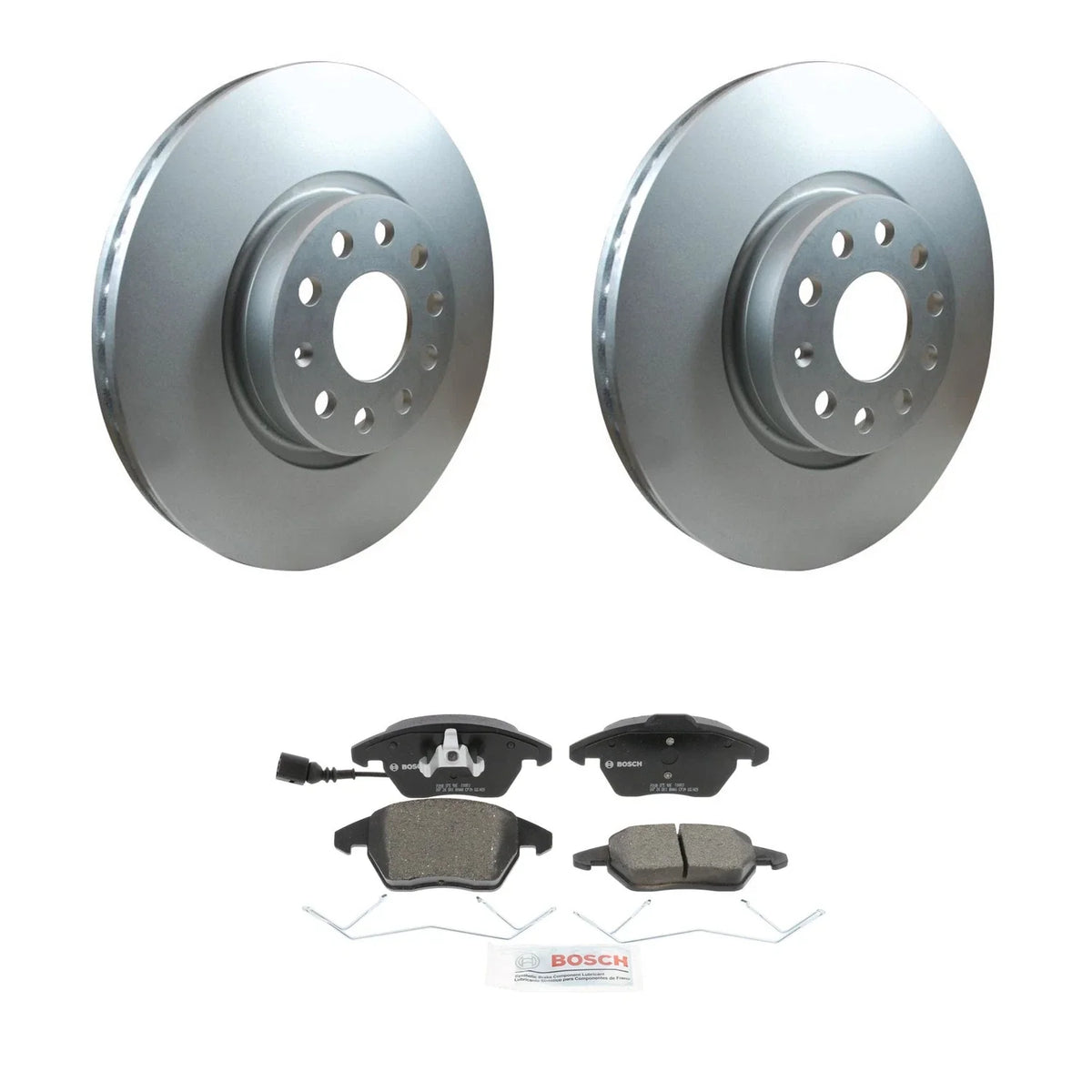 Front Rotors & Bosch QuietCast Ceramic Brake Pads Kit for A3 Beetle CC (2010–2016)