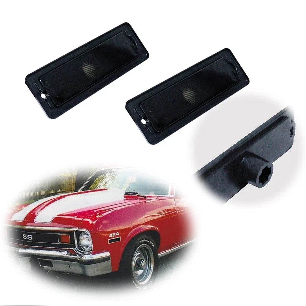 Pair of Dark Black Bumper Side Marker Light Covers for Chevy Nova (1970–1974)