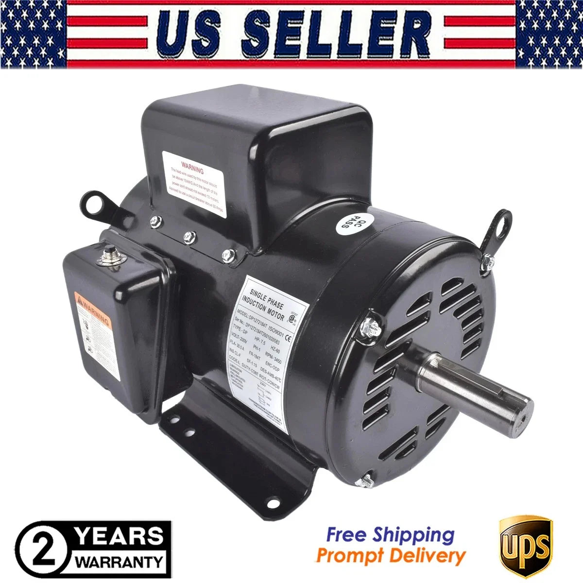 Baldor 7.5 Hp Electric Motor 3450 RPM 184T Frame 1 Ph (208/230V)