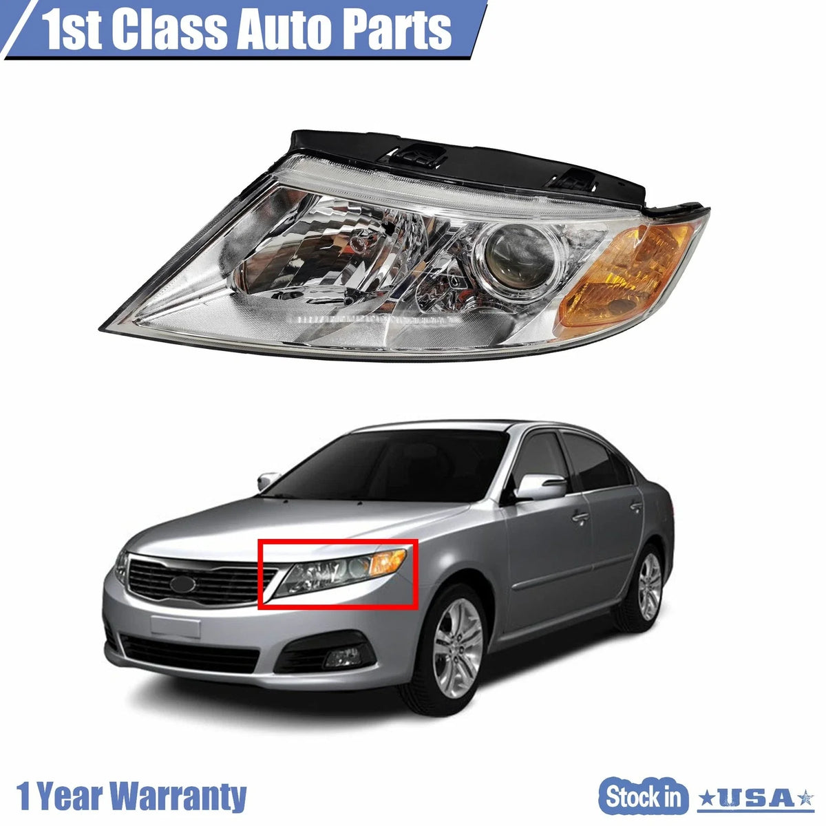 Front Left Headlight with Chrome Bezel for Kia Optima 2009–2010