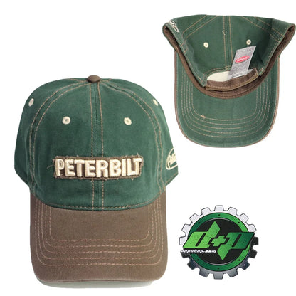 Peterbilt Motors Embroidered Block PB Frayed Patch Hat Green/Brown Cap