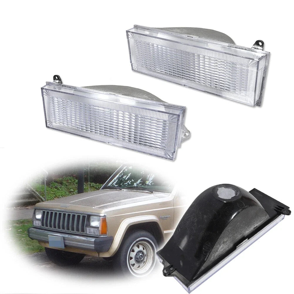 2 Clear Front Bumper Turn Signal Lights for Jeep Cherokee Wagoneer Comanche