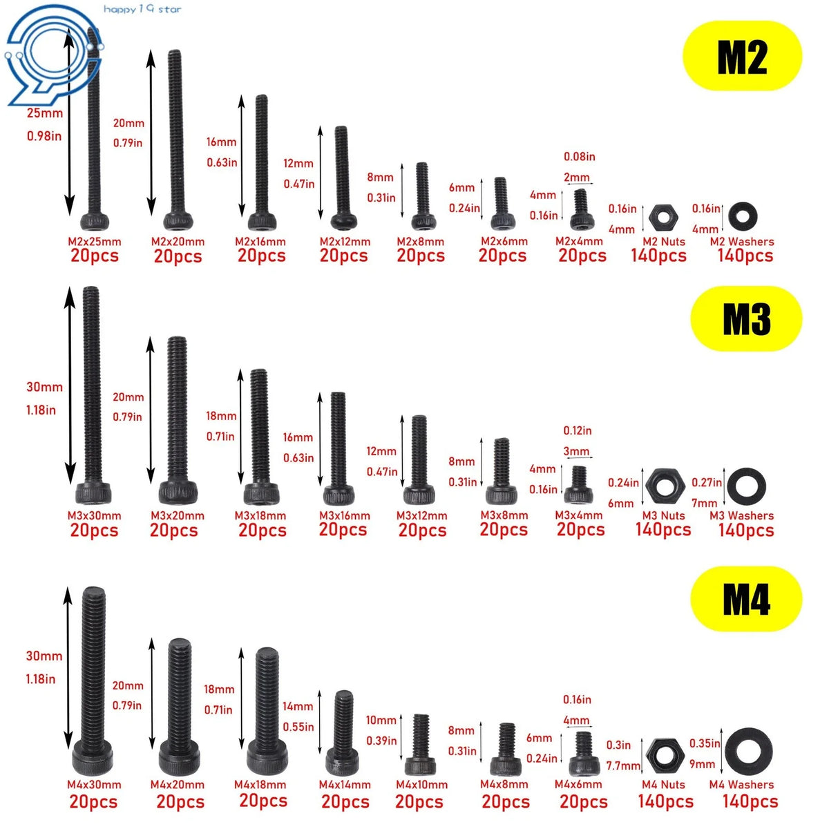 1260 Pieces Metric Bolt Assortment for (4MM–30MM)