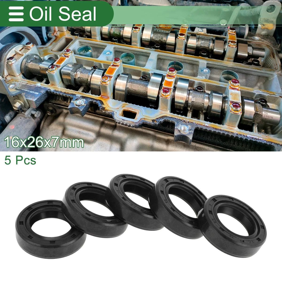 Set of 5 Oil Seal Rotary Shaft Seal NBR Rubber 16x26x7mm