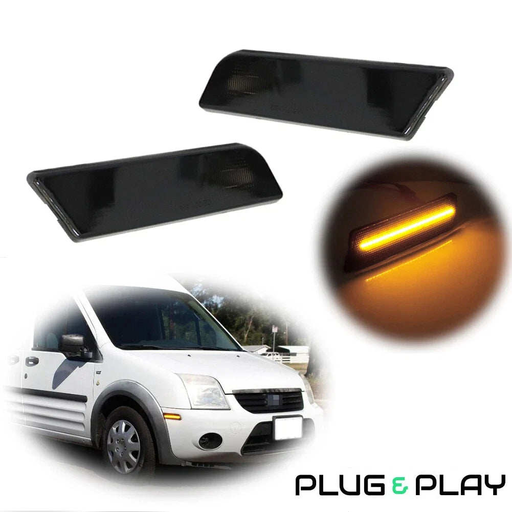 2X Black Amber LED Front Side Marker Lights for Ford Transit Connect (2010–2013)
