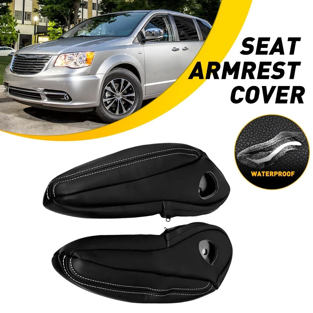 2X Black Leather Front Armrest Covers for Chrysler Town & Country (2011-2016)