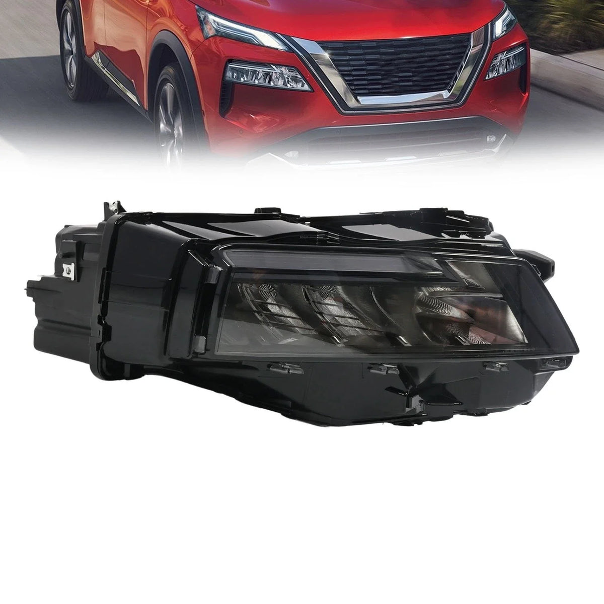 LED Headlight for Nissan Rogue S (2021–2023) - Passenger Side, Black Trim