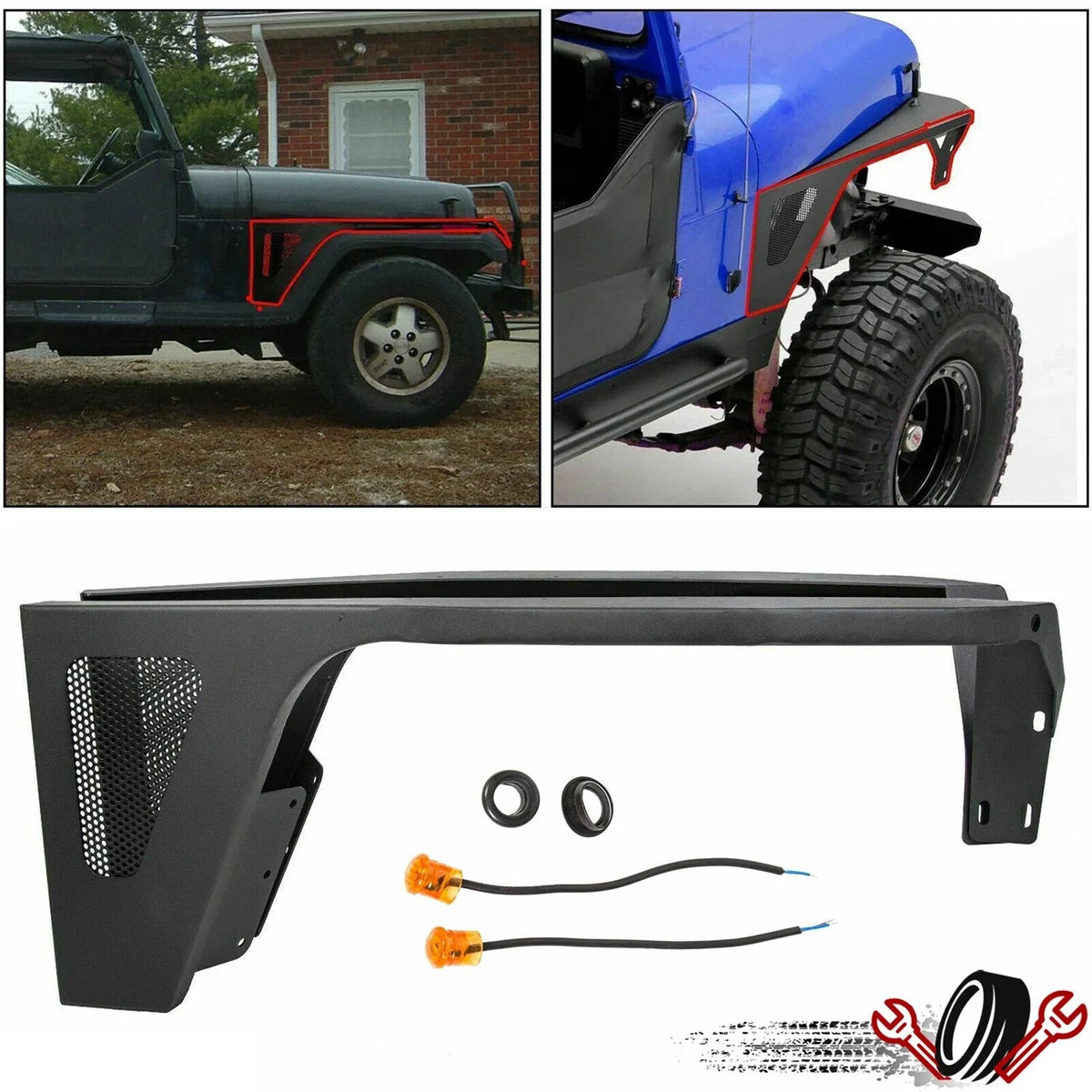 Front Fender Flares with LED Light for Jeep Wrangler YJ (1987–1995)