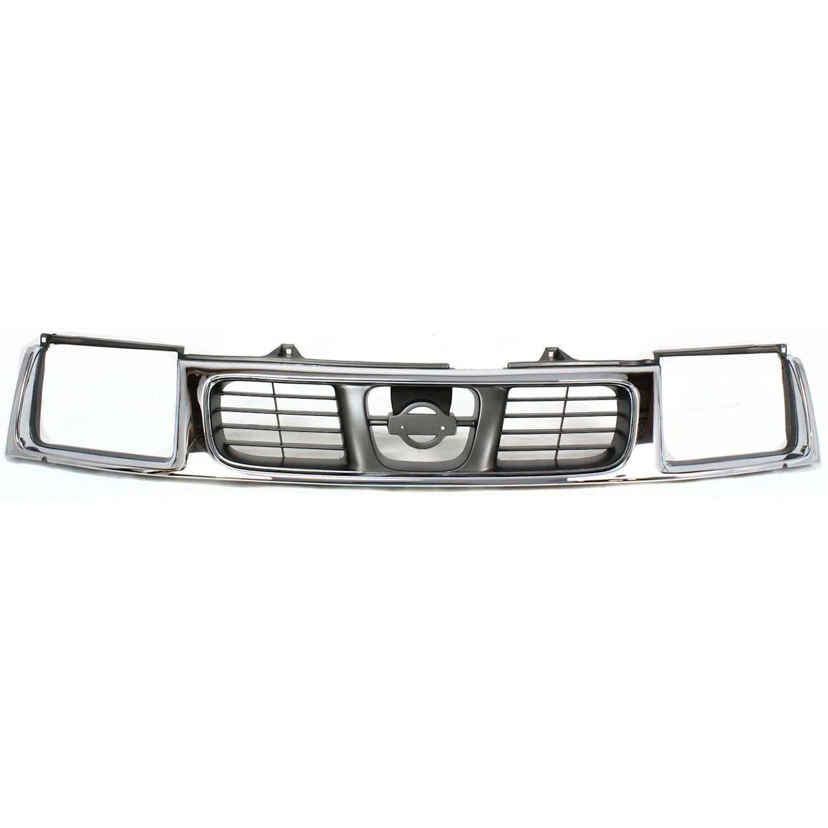 Grille Assembly for Nissan Frontier (1998–2000) Chrome Shell, Headlight Holes