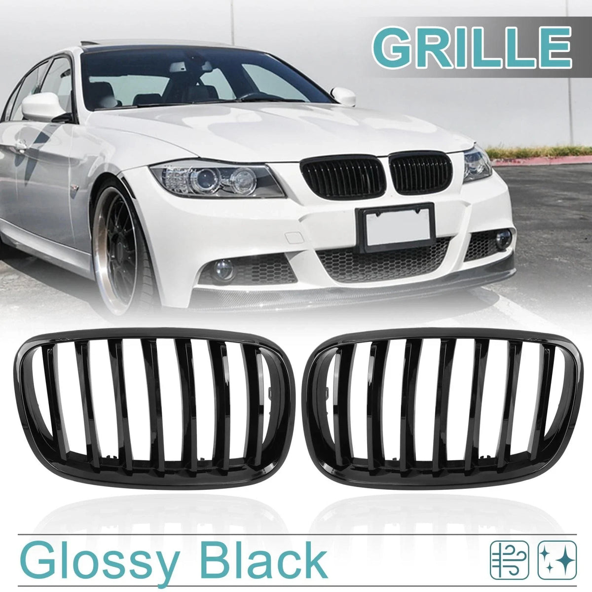 Front Upper Bumper Grille for BMW X5 (2000–2006) Pair 782685665162 Glossy Black