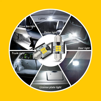Dome Map Light 2X LED Festoon Bulbs 31MM DE3175 DE3022 (CANBUS)