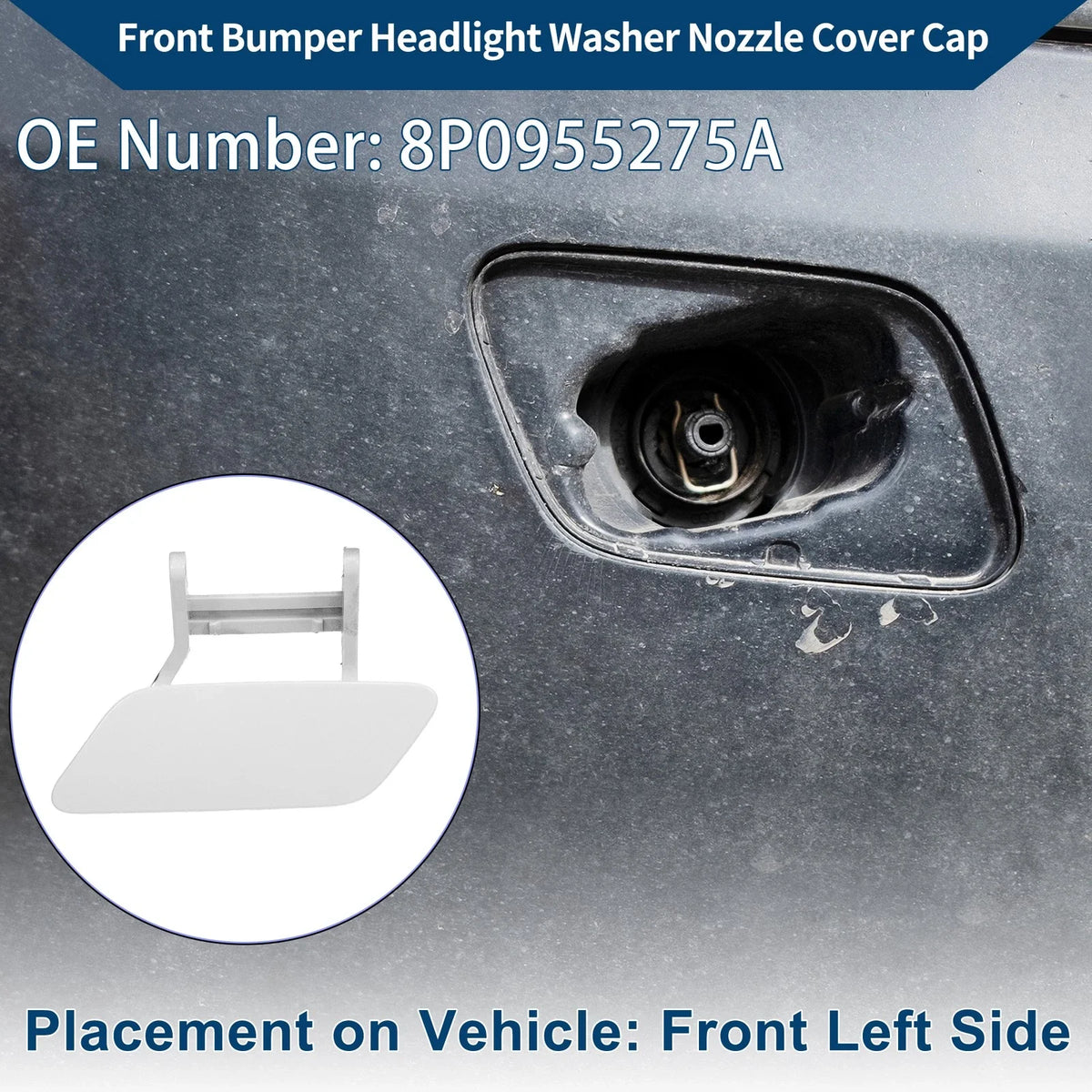Front Left Washer Nozzle Cover Cap for Audi A3 (2008–2014) 1 Pcs White
