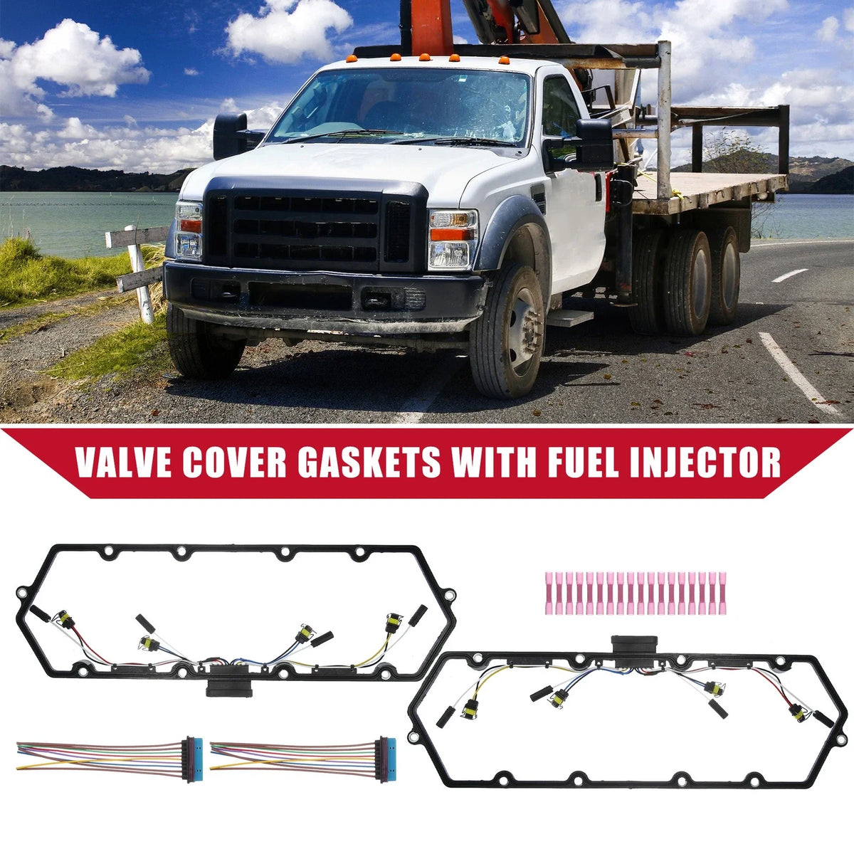 2X Valve Cover Gaskets with Fuel Injector Pigtail Kit for Ford Excursion (2000–2005)