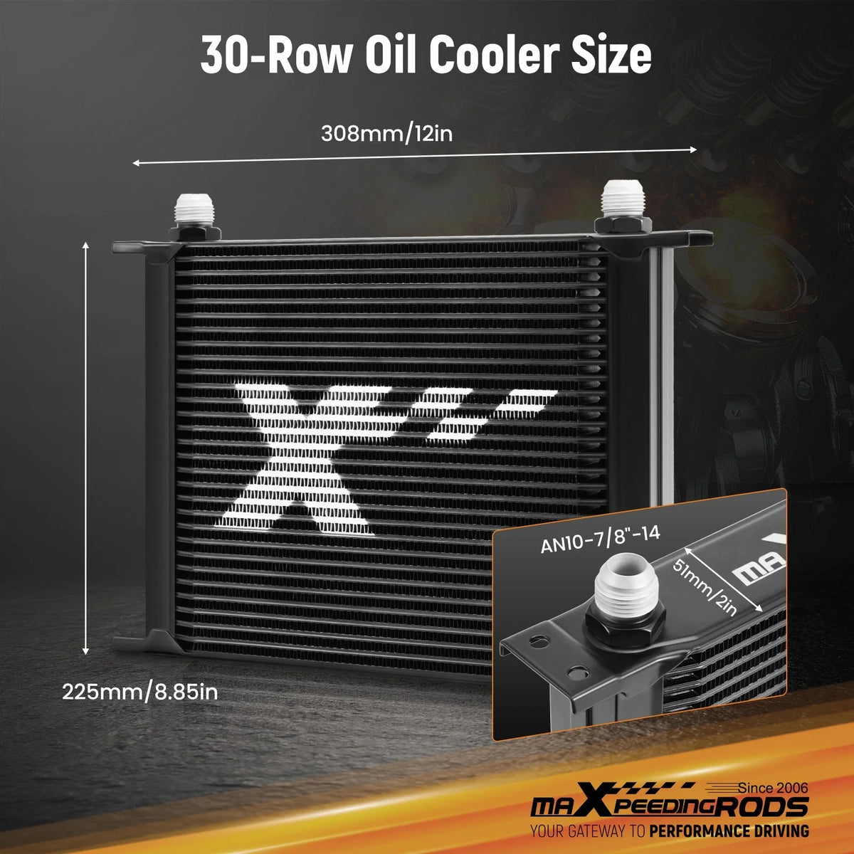 30 Row Oil Cooler Kit in Black for Universal Fit - AN10 & Adapters