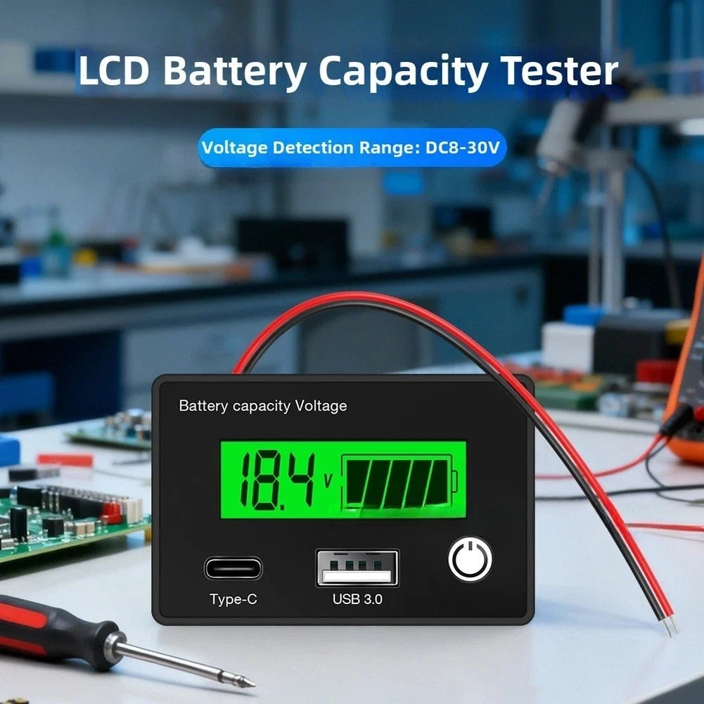 LCD Battery Capacity Tester for Acid Ternary Lithium LFP DC8-30V