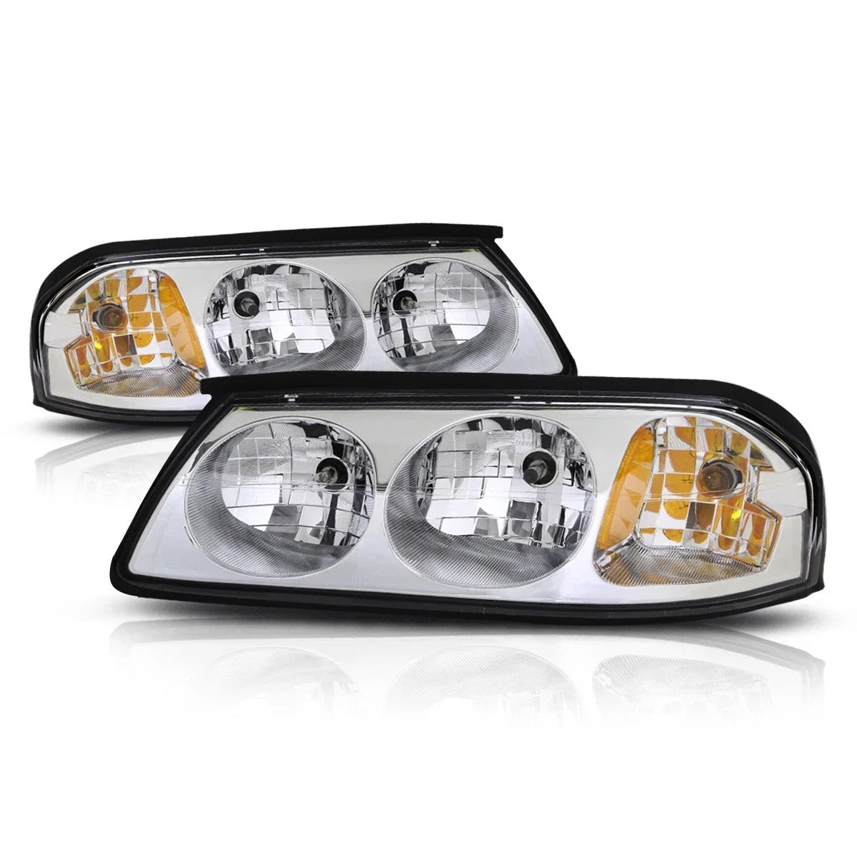 Chrome Housing Amber Corner Signal Headlight Lamps Pair for Chevy Impala (2000–2005)