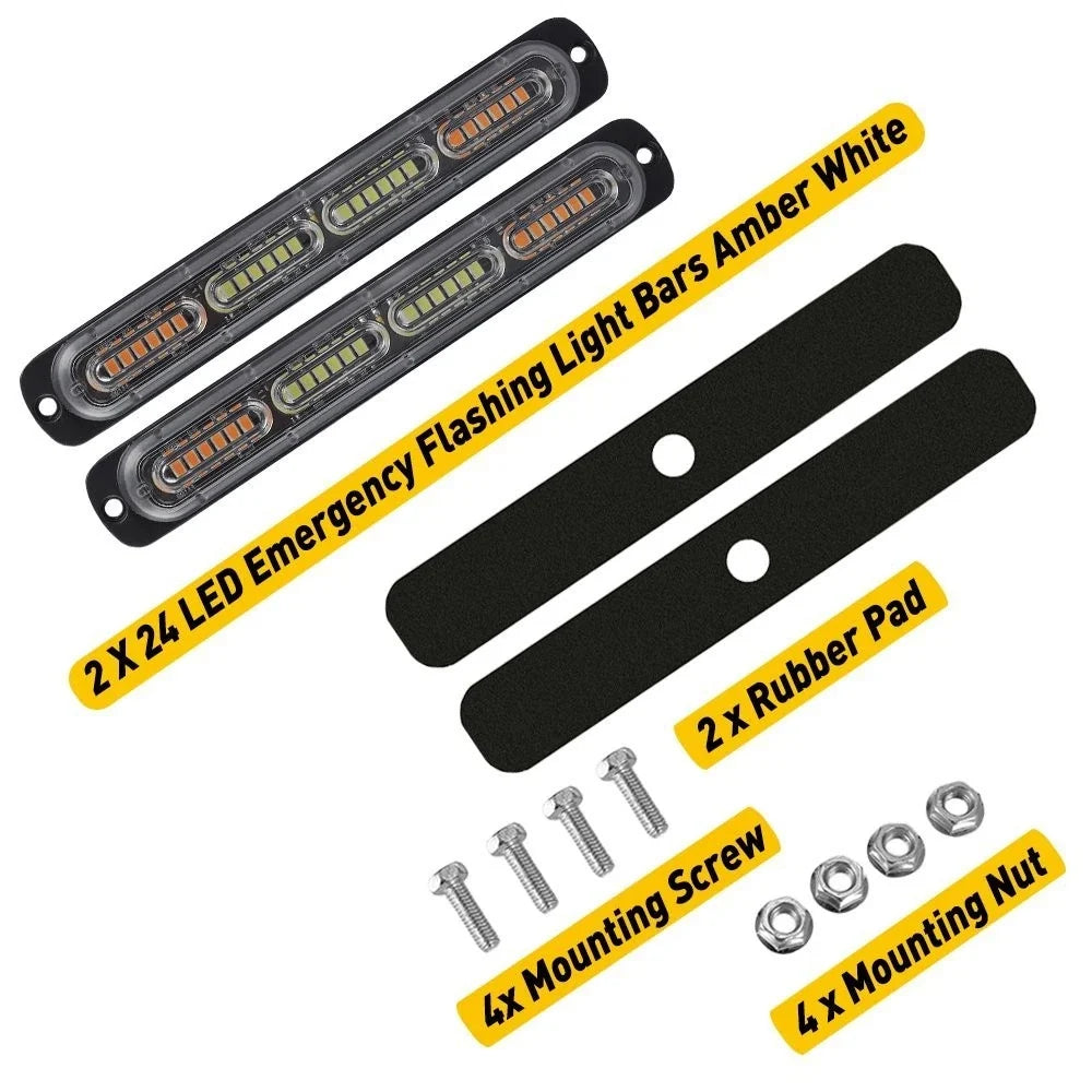 4X 24LED Amber/White Strobe Light Kit for Truck (Emergency Warning)