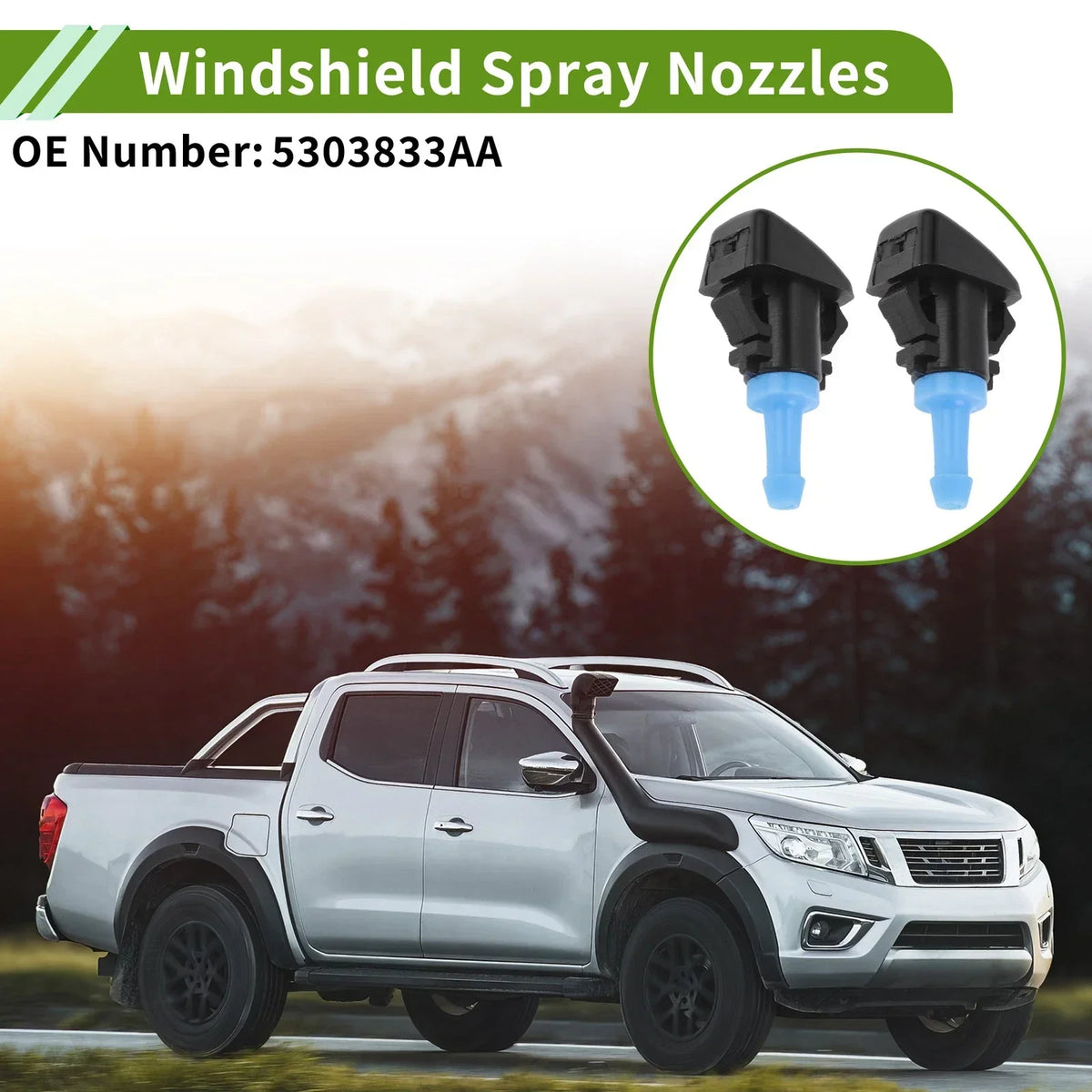 Set of Windshield Washer Nozzle & Hose Connector for Ram 2013-2023