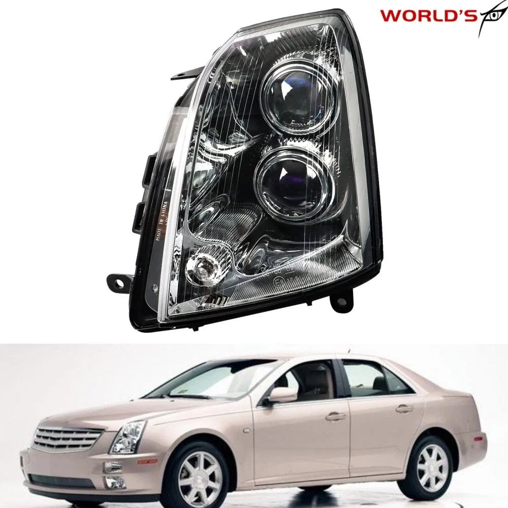 LH Headlight for Cadillac STS (2005–2011) Halogen Black Housing Clear