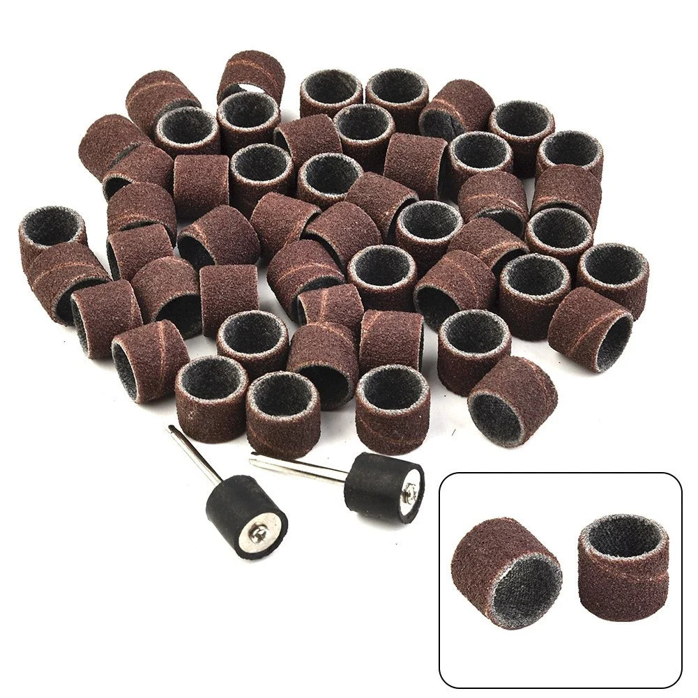 100Pcs 80 Grit Sanding Drum Bands with 2x Mandrels for Rotary Tool