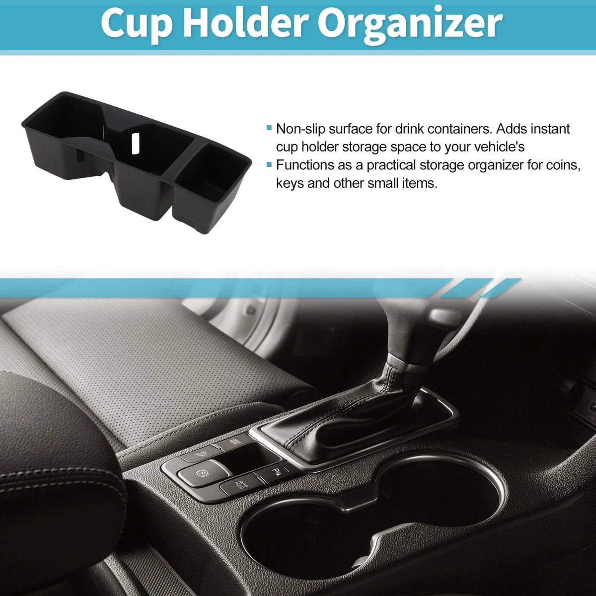 Center Console Cup Holder Organizer for Kia Sorento (2021–2026) TPE Black