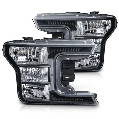 Halogen Black Clear Corner Headlights for Ford F150 (2018–2020) - Pair