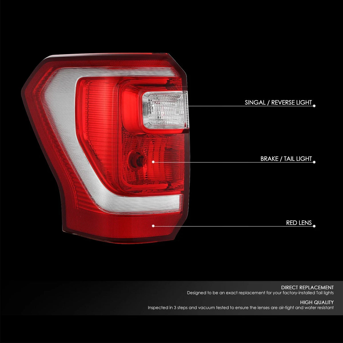 Chrome Housing Red Lens Tail Light for Ford Expedition (2018–2021)