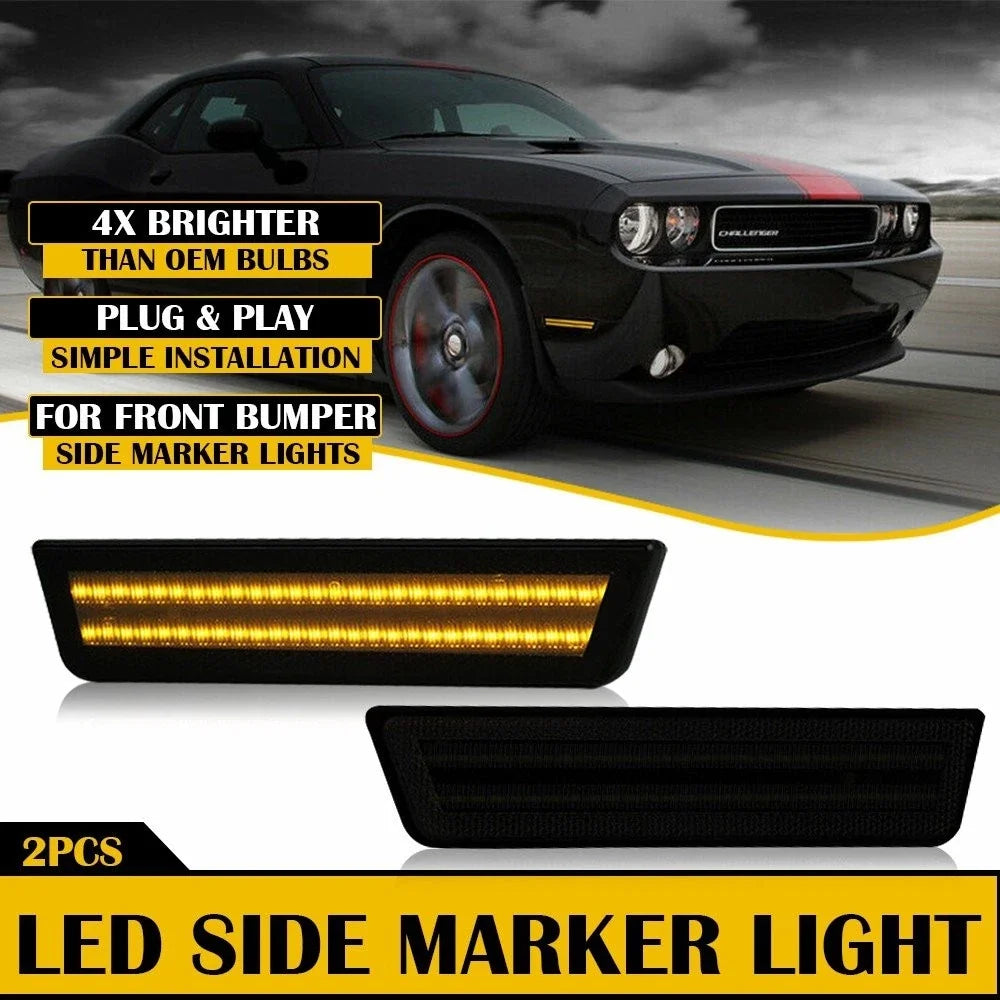 LED Front Strip Bumper Amber Side Marker Light for Dodge Challenger (2008–2014)