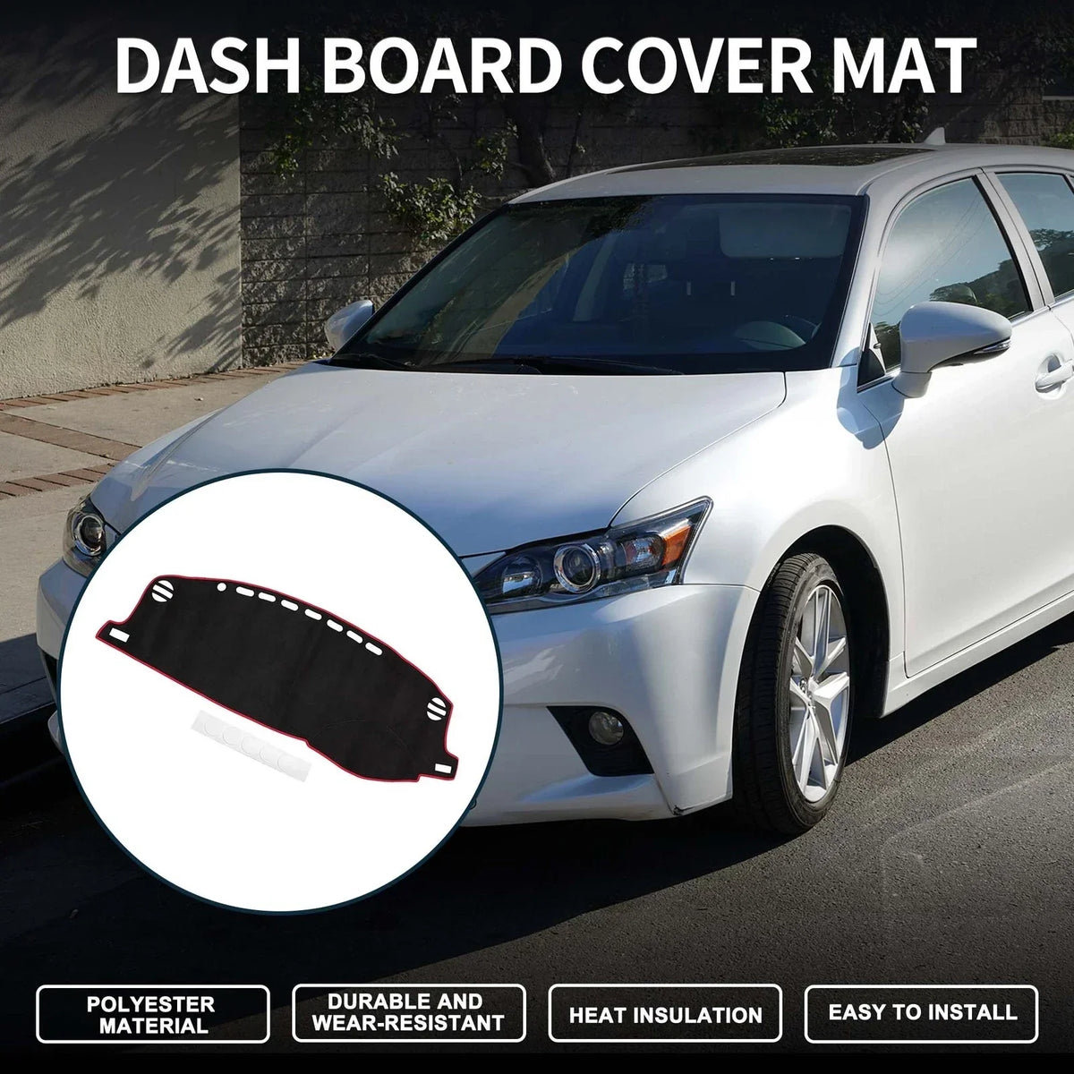 Dashboard Cover Mat Sun Protector Black Red for Lexus CT 200H 2011-2019