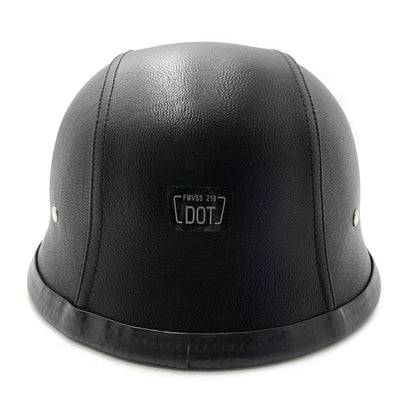 Motorcycle Half Face Helmet - Black Leather, XL, DOT Approved