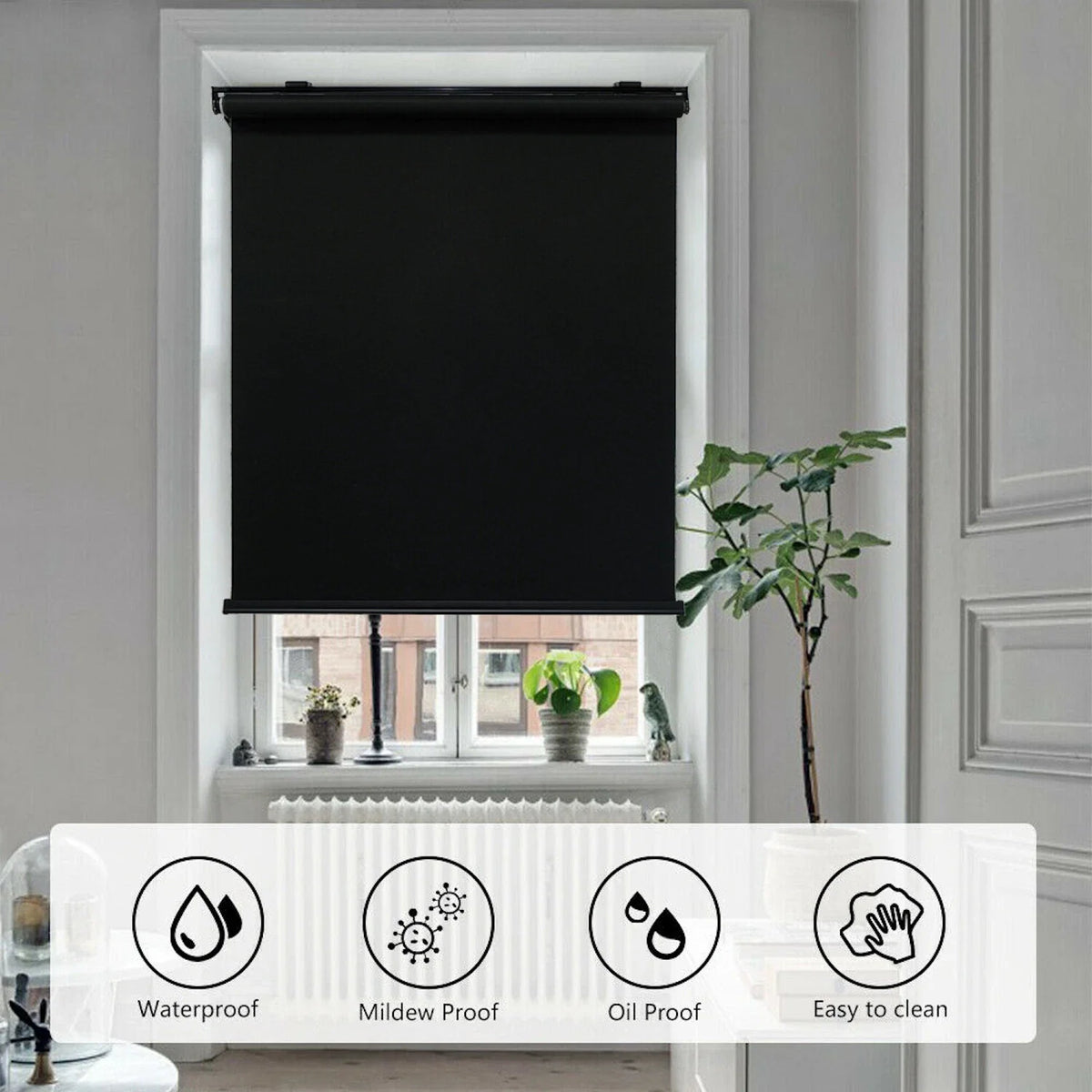 Cordless Roller Shades 56"x72" Waterproof Insulated for Windows