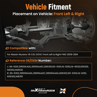 Front CV Axle Assembly Set for V6 3.5L FWD Nissan Murano (2009-2014)