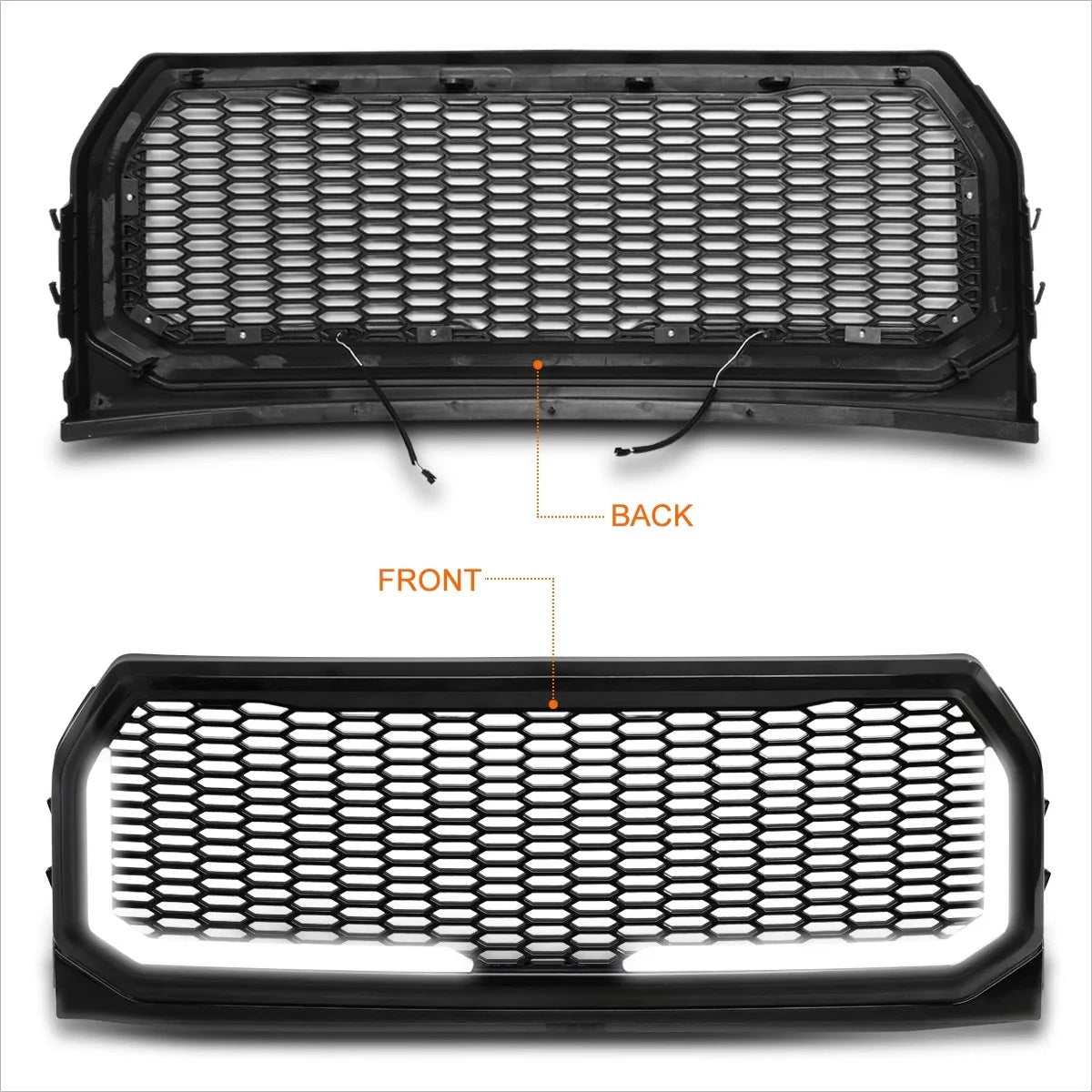 ABS Honeycomb Mesh Front Grille Frame w/LED Light Bar for Ford F150 (2015-2017)