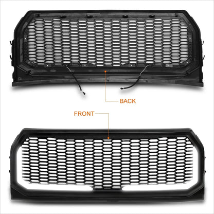 ABS Honeycomb Mesh Front Grille Frame w/LED Light Bar for Ford F150 (2015-2017)