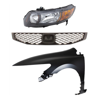 Headlight Kit for Honda Civic (2009) Driver Side Lens & Housing Halogen