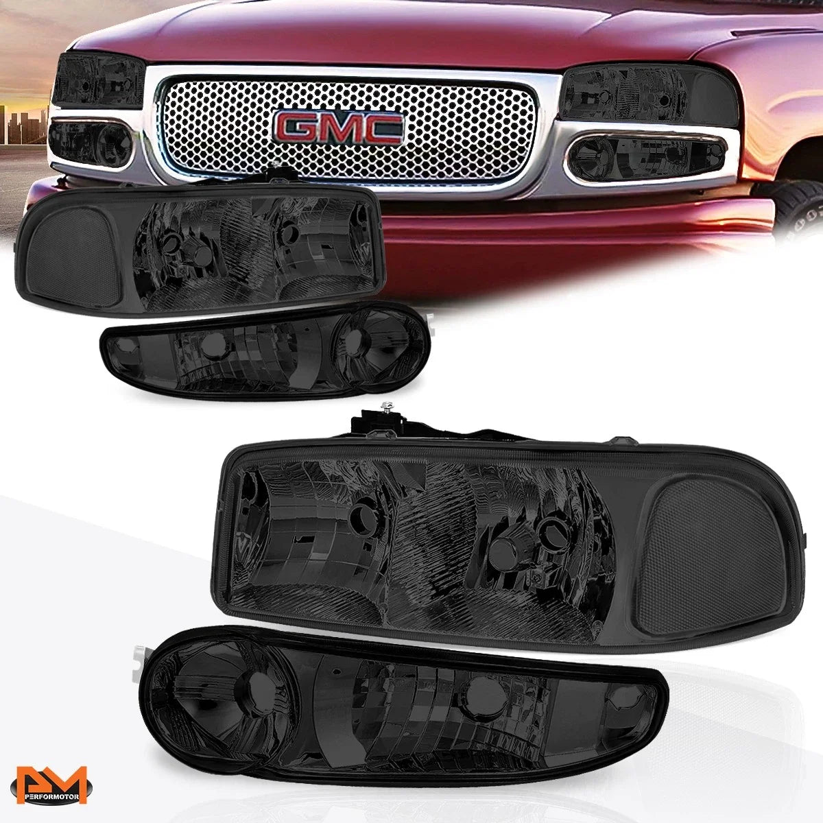 Headlight Set & Bumper Lamps for GMC Sierra/Yukon Denali 2001-2007