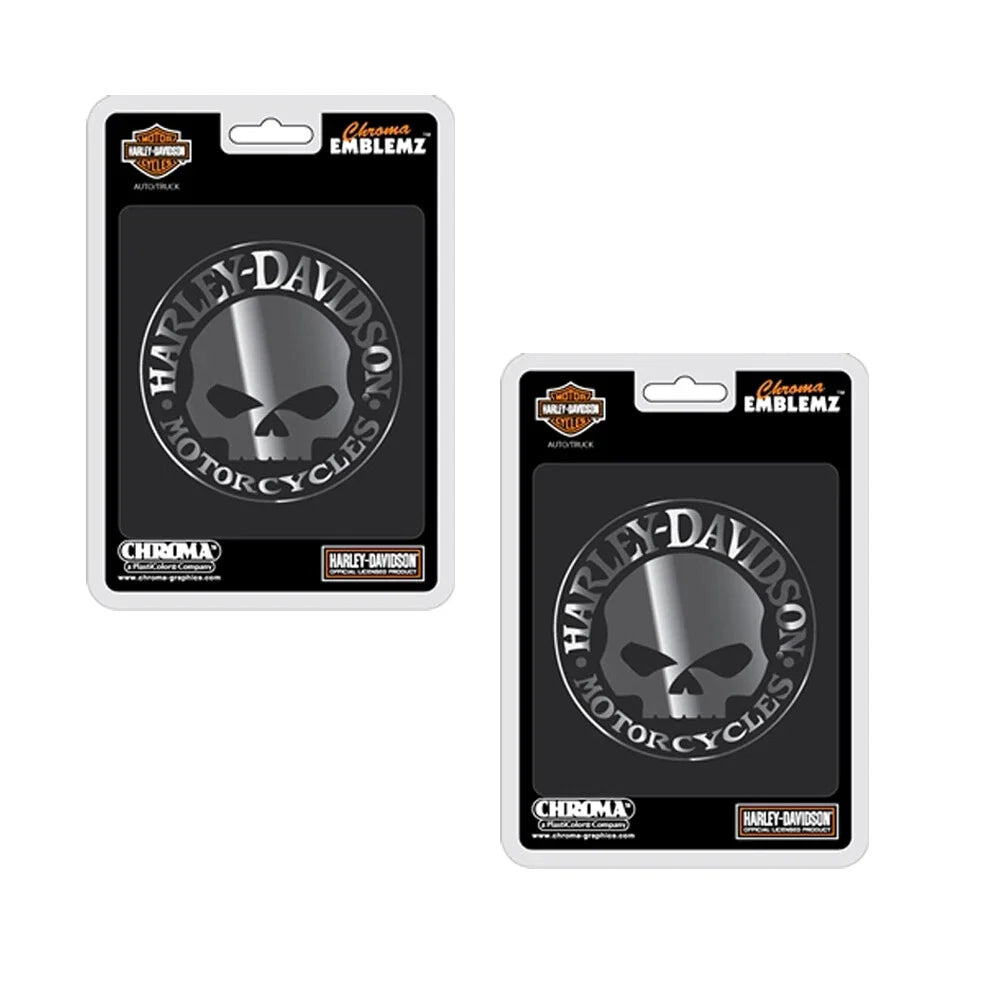 Chrome Skull Emblems - 2 Sticker Set for Harley Davidson