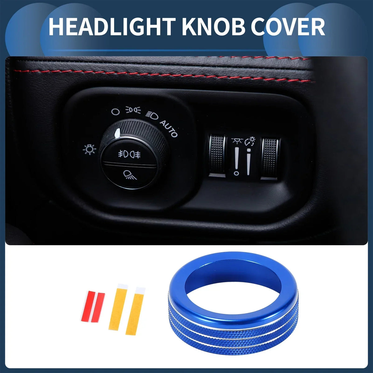 Headlight Fog Light Switch Knob Cover Ring Blue for 2018-2022 Dodge RAM