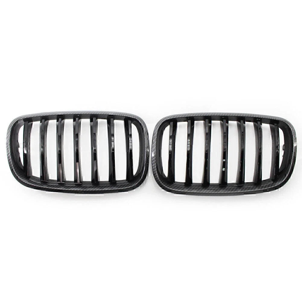 Carbon Style Gloss Black Grille for BMW X5 X6 E70 E71 (2008–2013)