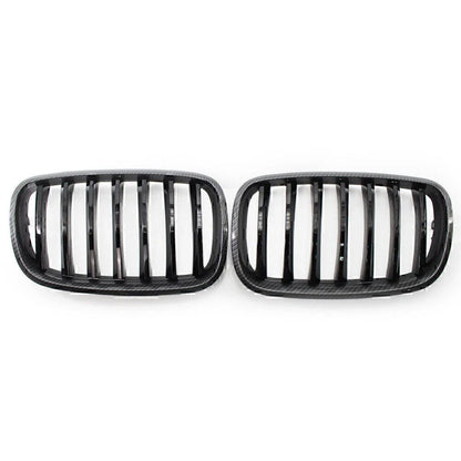Carbon Style Gloss Black Grille for BMW X5 X6 E70 E71 (2008–2013)
