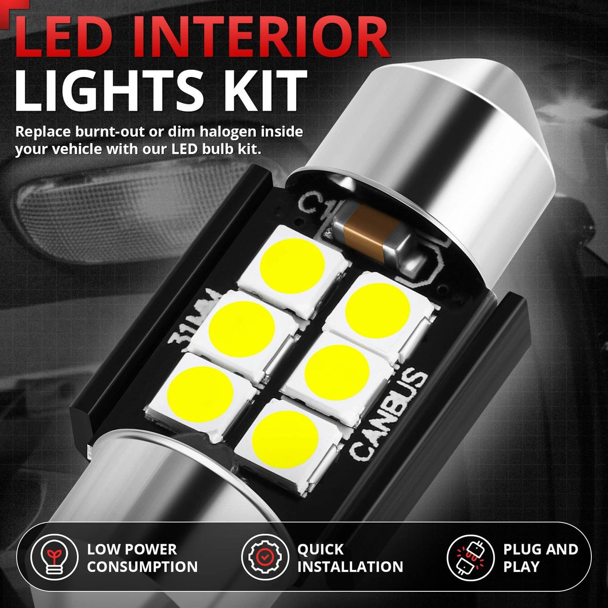 Set of 4 LED Bulbs for Ford Mustang (2011–2022) Glove Box Cargo Map Light