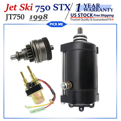 Starter for 1998 Kawasaki JT750 Jet Ski 750 STX with Bendix & Relay