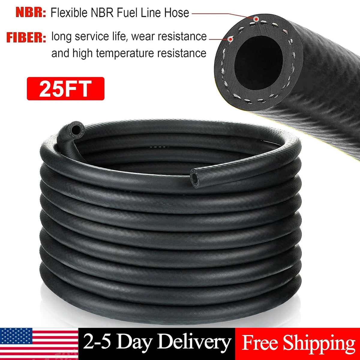 Fuel Line Hose 3/8" 5/16" 1/4" for Gasoline Diesel (25FT)