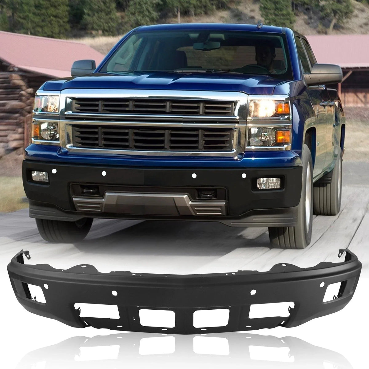 Black Steel Front Bumper for Chevy Silverado 1500 (2014–2015) with Sensor Holes